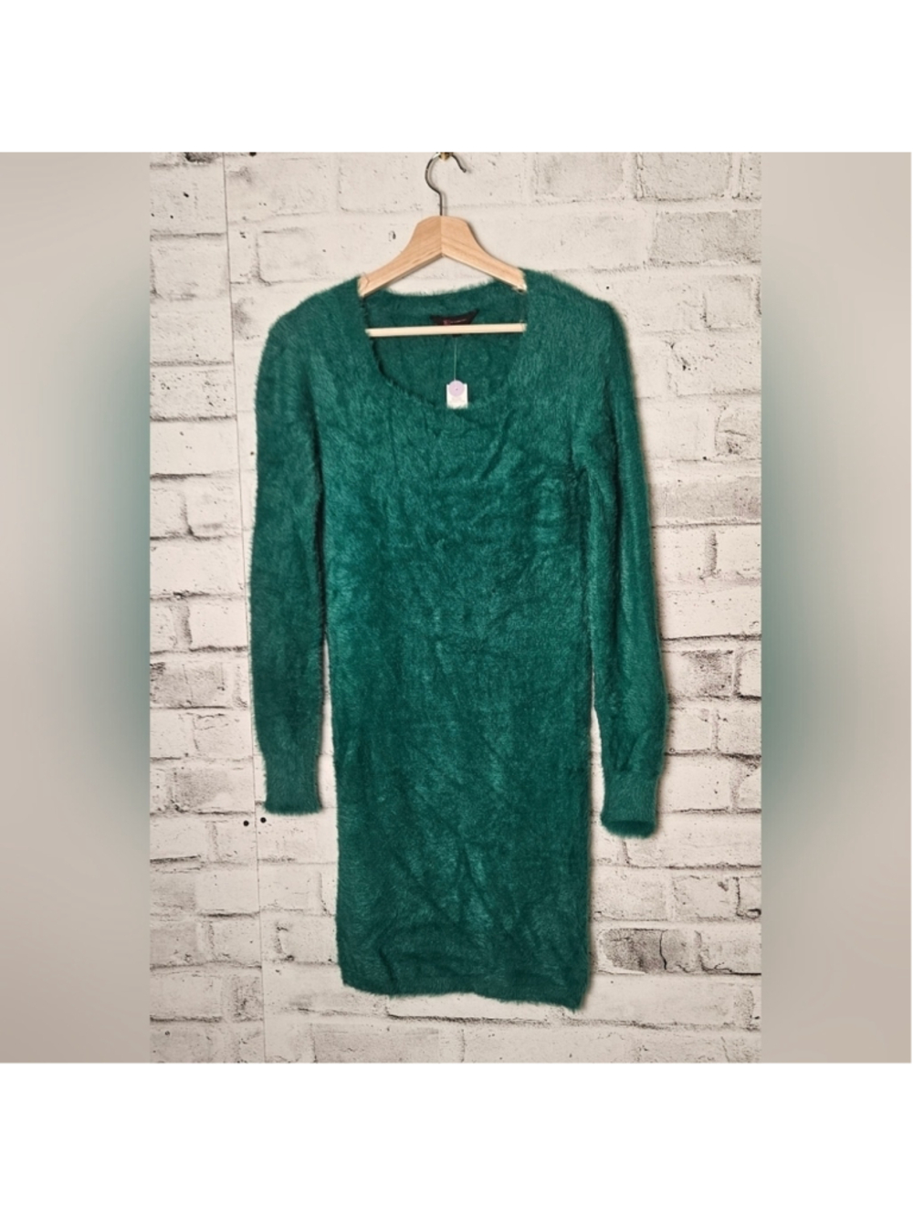 No Boundaries Fuzzy Green Sweater Dress M Stretch Soft Long Sleeve Cozy